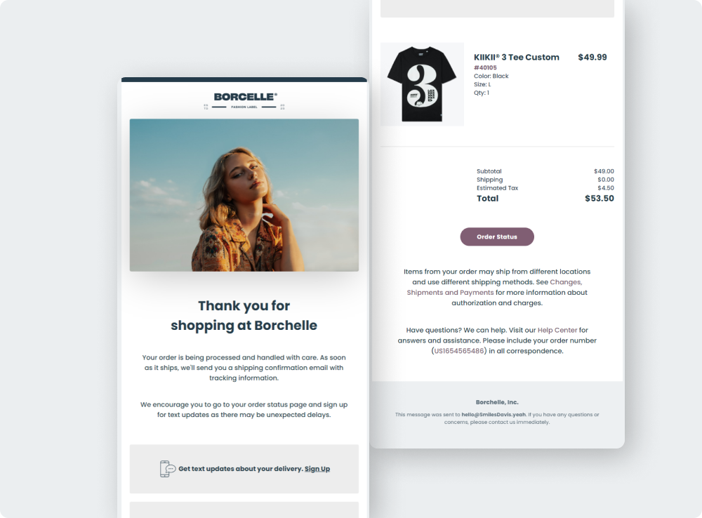 A responsive and elegant transactional email for Borcelle Fashion Label
