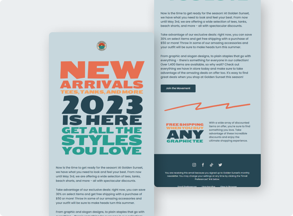 A responsive newsletter email for Golden Sunset Beach Club